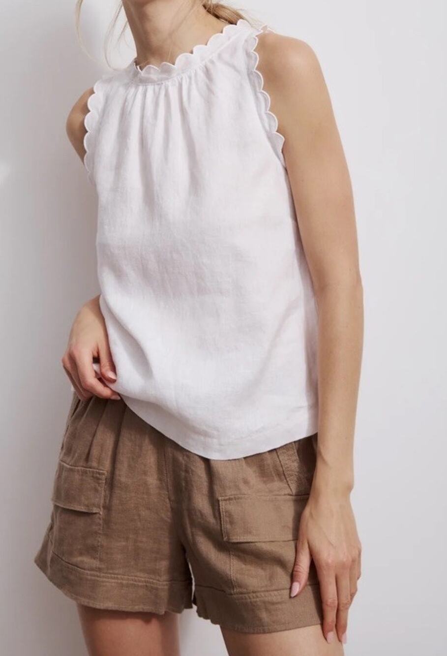 Melissa Nepton Kalli 100% Linen Lilac Scallop Trim Girlie Feminine Tank Top Sz M